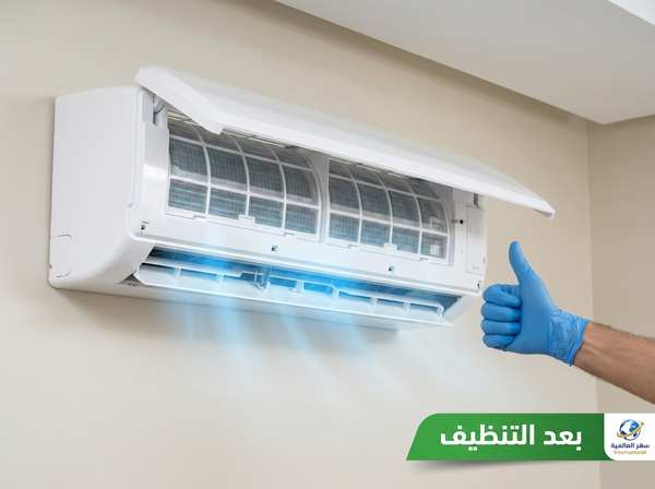 مكيف سبليت نظيف ولامع بعد التنظيف العميق بالبخار من شركة سهر العالمية بجدة - فلتر نظيف وزعانف لامعة وتبريد قوي بعد إزالة الغبار والعفن بالكامل - ضمان 6 أشهر